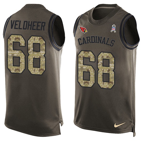 Men's Limited Jared Veldheer Nike Jersey Green - #68 Salute to Service Tank Top NFL Arizona Cardinals